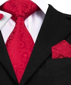 Darčeková sada - kravata + manžety + vreckovka s červenými bublinkami