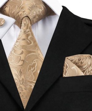 Pánska sada - kravata + manžety + vreckovka s hnedým vzorom