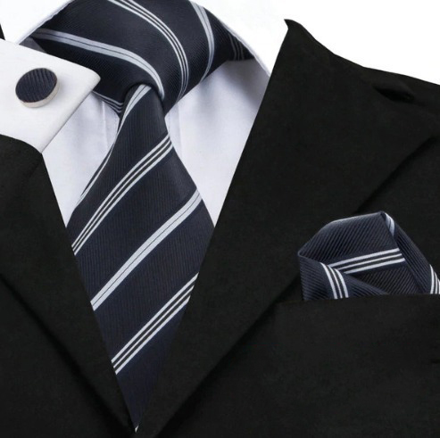 Kravatová sada - kravata + manžety + vreckovka s antracitovým vzorom