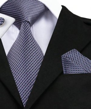 Kravatová sada - kravata + manžety + vreckovka s fialovým vzorom