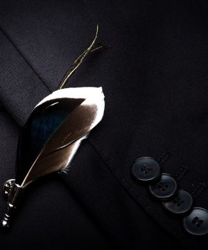 Luxusná sada - pánsky motýlik z vtáčích pierok a brošňa na šaty model_11