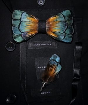 Luxusná sada - pánsky motýlik z vtáčích pierok a brošňa na šaty model_13