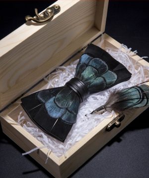 Luxusná sada - pánsky motýlik z vtáčích pierok a brošňa na šaty model_17
