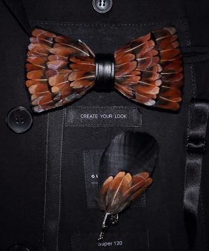 Luxusná sada - pánsky motýlik z vtáčích pierok a brošňa na šaty model_19