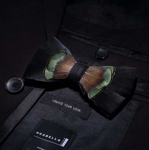 Luxusná sada - pánsky motýlik z vtáčích pierok a brošňa na šaty model_22