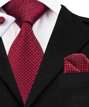 Pánska kravatová sada - kravata + manžety + vreckovka s červeným vzorom