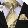 Pánska sada - kravata + manžety + vreckovka so zlatou šachovnicou