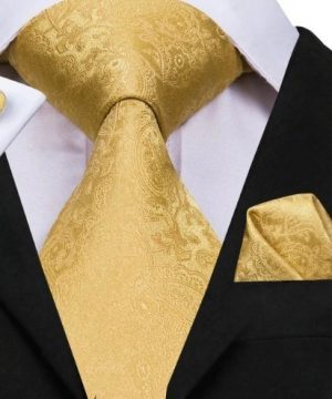 Pánska sada - kravata + manžety + vreckovka so zlatým vzorom