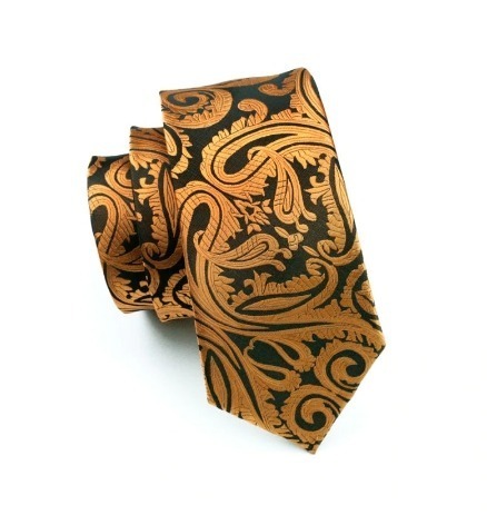 Pánsky set - kravata + manžety + vreckovka so zlatým vzorom