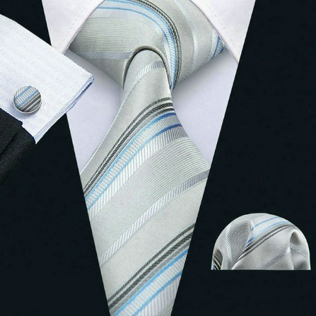 Pánsky set - kravata + manžety + vreckovka v sivo-modrej farbe