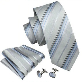Pánsky set - kravata + manžety + vreckovka v sivo-modrej farbe