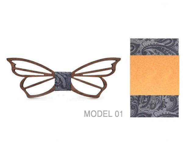 Pánsky drevený motýlik vyrezávaný do tvaru motýľa s vreckovkou