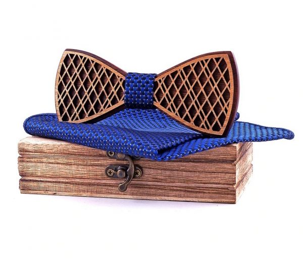 Pánsky drevený motýlik z dvoch druhov dreva s vreckovkou