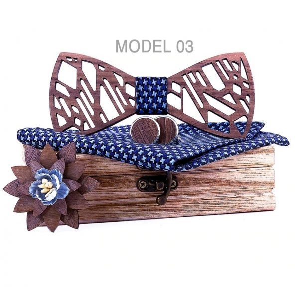 Reliéfny motýlikový set - drevený motýlik+brošňa+manžety+vreckovka