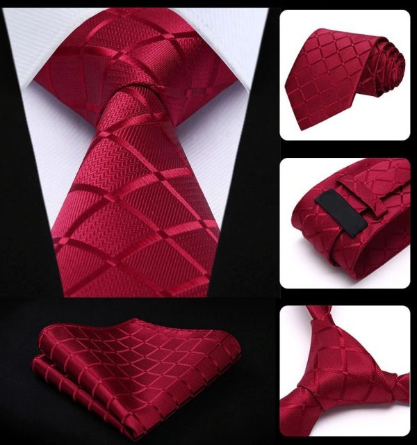 Pánska kravata a vreckovka - hodvábny set s červeným vzorom