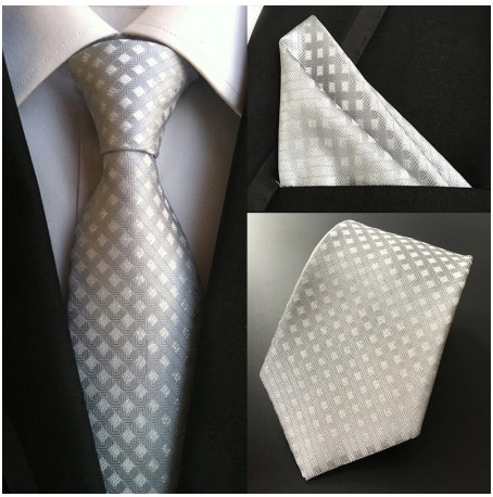 Pánska kravata a vreckovka - hodvábny set so strieborným vzorom