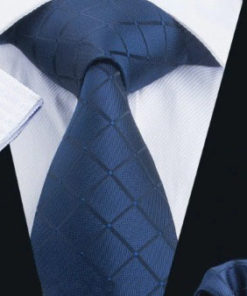 Pánsky set - kravata + manžety + vreckovka v tmavo-modrej farbe