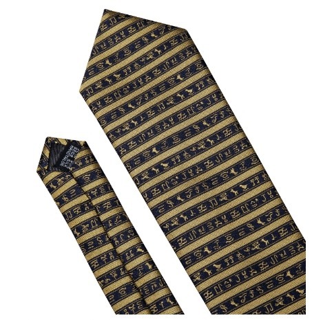 Kravatový set - kravata + manžety + vreckovka so zlatými hieroglyflmi