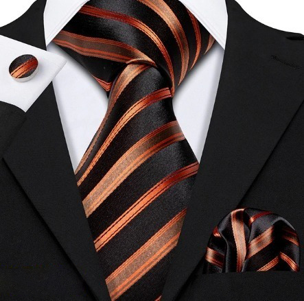 Luxusný set - kravata + manžety + vreckovka s medeným vzorom