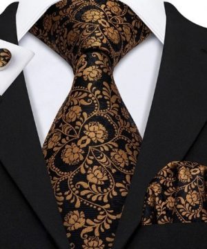 Pánsky kravatový set - kravata + manžety + vreckovka s medeným vzorom