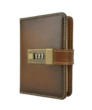 Malý kožený zápisník z prírodnej kože na heslový zámok, ručne tieňovaný, hnedá farba