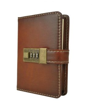 Malý kožený zápisník z prírodnej kože na heslový zámok, ručne tieňovaný, cigarová farba