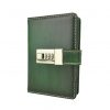 Malý kožený zápisník z prírodnej kože na heslový zámok, ručne tieňovaný, zelená farba