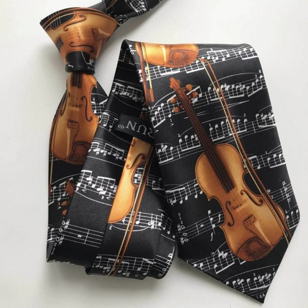 Luxusná pánska kravata s husľami a hudobným motívom