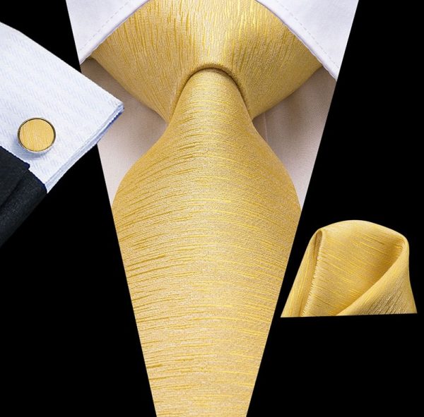 Pánska kravatová sada + manžety + vreckovka v zlatej štruktúre