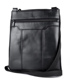 Pánska kožená taška s dekoračným prešívaním v čiernej farbe