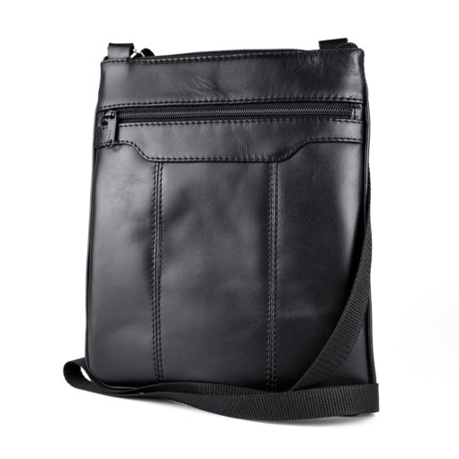 Pánska kožená taška s dekoračným prešívaním v čiernej farbe