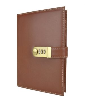 XXL kožený zápisník z prírodnej kože s číselným zámkom v hnedej farbe