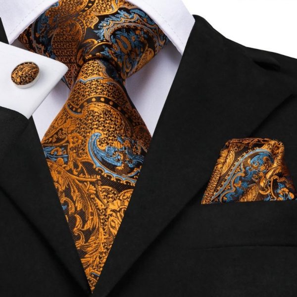 Kravatová sada s luxusným vzorom - kravata + manžetové gombíky + vreckovka
