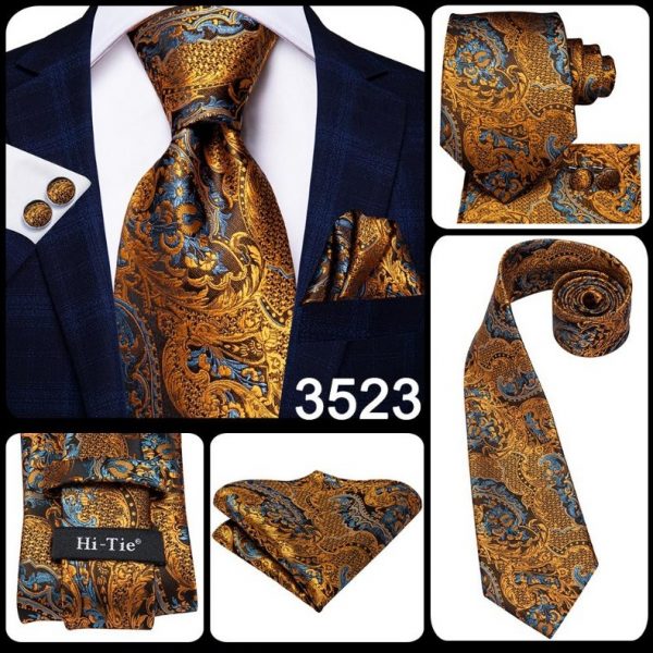 Kravatová sada s luxusným vzorom - kravata + manžetové gombíky + vreckovka