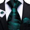 Kravatová sada so zelenými listami - kravata + manžetové gombíky + vreckovka