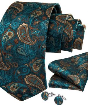 Luxusná pánska tyrkysová sada - kravata + manžetové gombíky + vreckovka