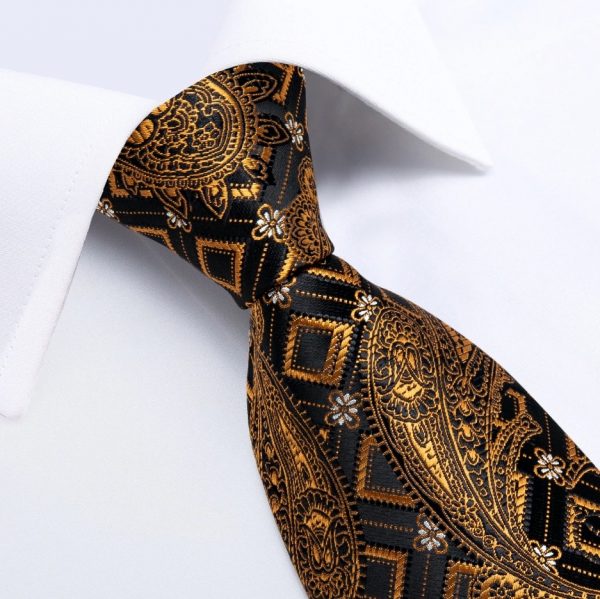 Zlato-medená pánska sada - kravata + manžetové gombíky + vreckovka
