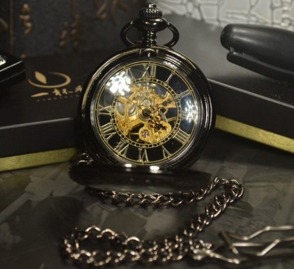 Luxusné samo-naťahovacie pánske vreckové hodinky so skeleton ciferníkom