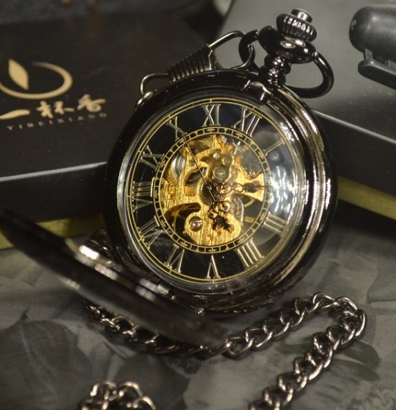 Luxusné samo-naťahovacie pánske vreckové hodinky so skeleton ciferníkom