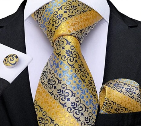 Viazanková sada s luxusným vzorom - kravata + manžetové gombíky + vreckovka