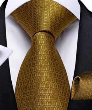 Zlatá sada s luxusným vzorom - kravata + manžetové gombíky + vreckovka