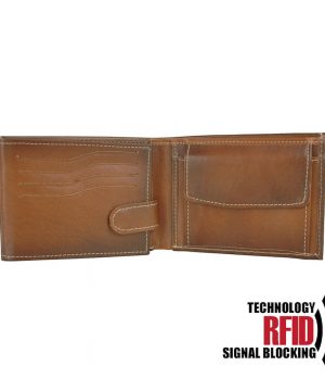 RFID kožená peňaženka vo svetlo hnedej farbe vybavená blokáciou RFID / NFC, č.8552