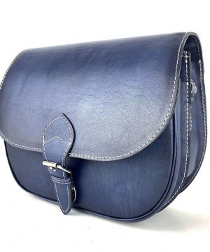 Lovecká kožená taška ručne tieňovaná s vyťahovacím zámkom, tmavo modrá