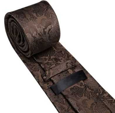 Pánska kravatová sada s gombíkmi a vreckovkou s tmavo-hnedým vzorom