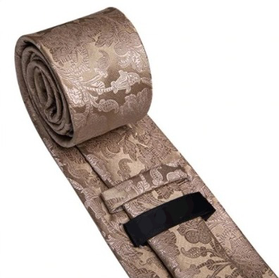 Pánska kravatová sada s gombíkmi a vreckovkou so svetlo-hnedým vzorom