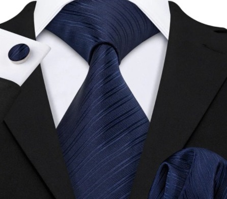 Pánska kravatová sada s gombíkmi a vreckovkou so tmavo modrým vzorom