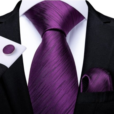 Pánsky kravatový set - kravata, manžety a vreckovka s fialovým vzorom