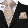 Pánsky kravatový set - kravata, manžety a vreckovka s krémovo-hnedou štruktúrou