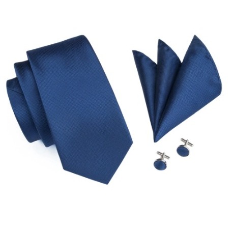 Pánsky kravatový set - kravata, manžety a vreckovka s modrou štruktúrou