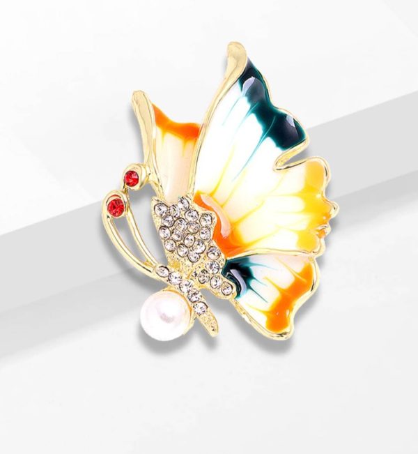 Smaltovaná brošňa na šaty a doplnky v tvare farebného motýľa
